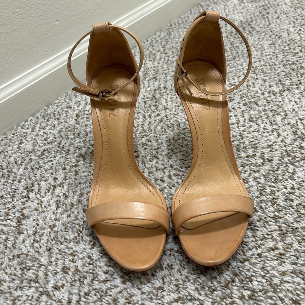 SCHUTZ leather tan dainty strap heels 7.5